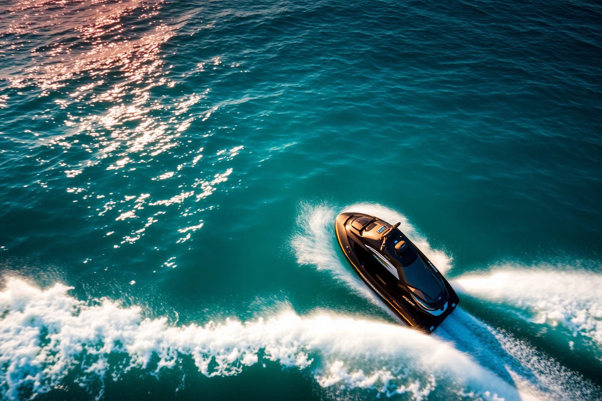 Personal watercraft cutting through Mediterranean water